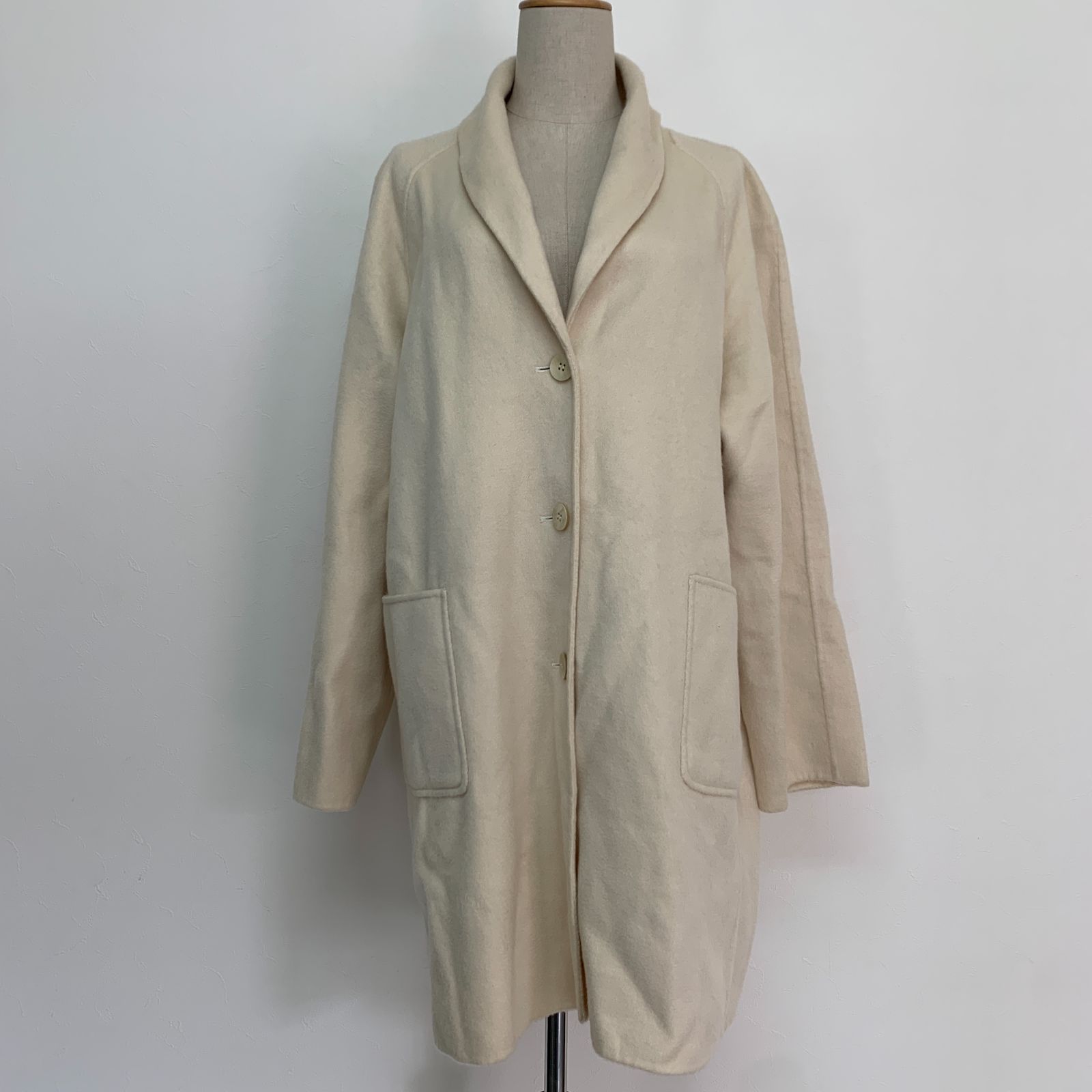 カシミヤ100％ コート レディース LLサイズ ホワイト系