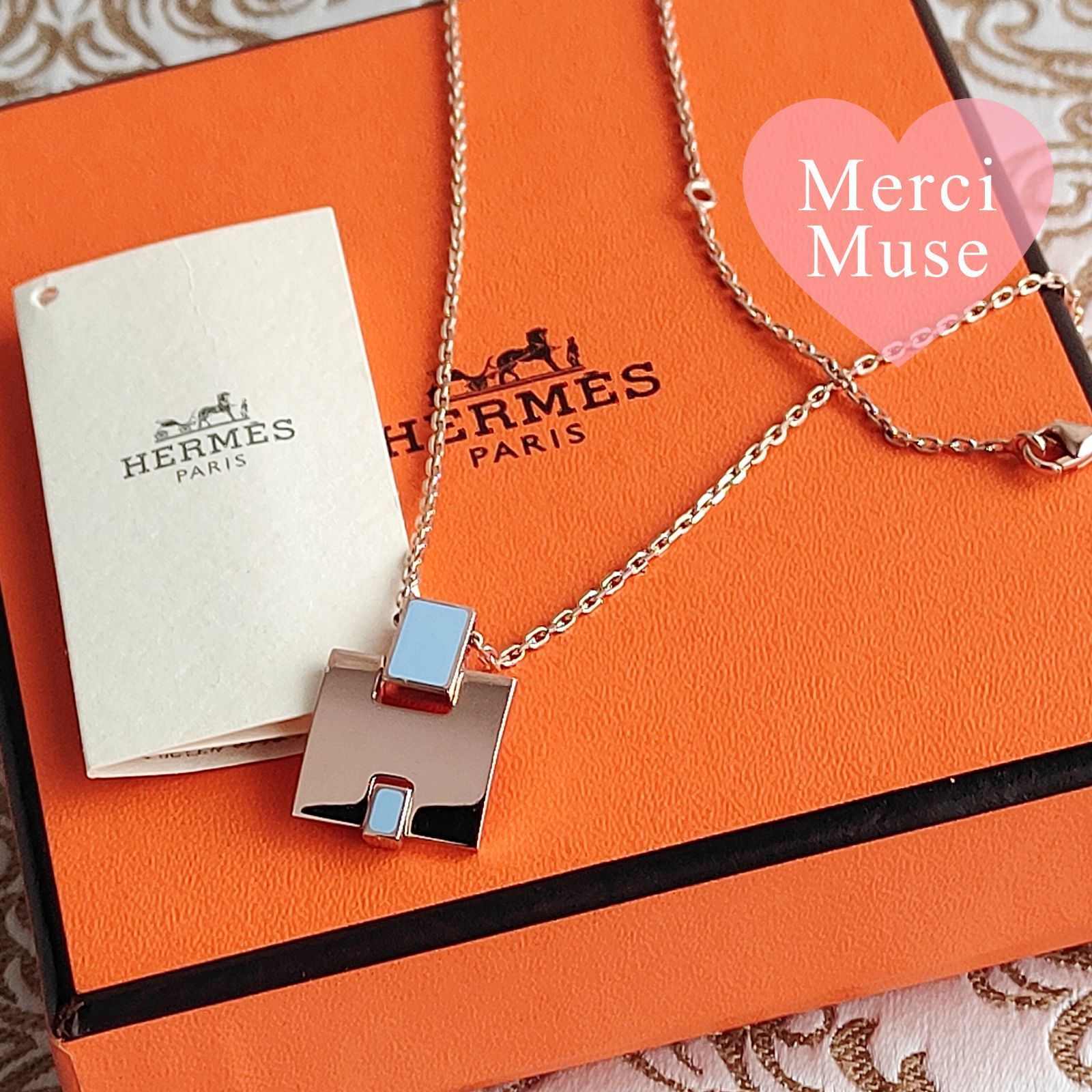 なお品 アイリーンネックレス ブルーｘピンクゴールド金具 エルメス MerciMuse メルシーミューズ