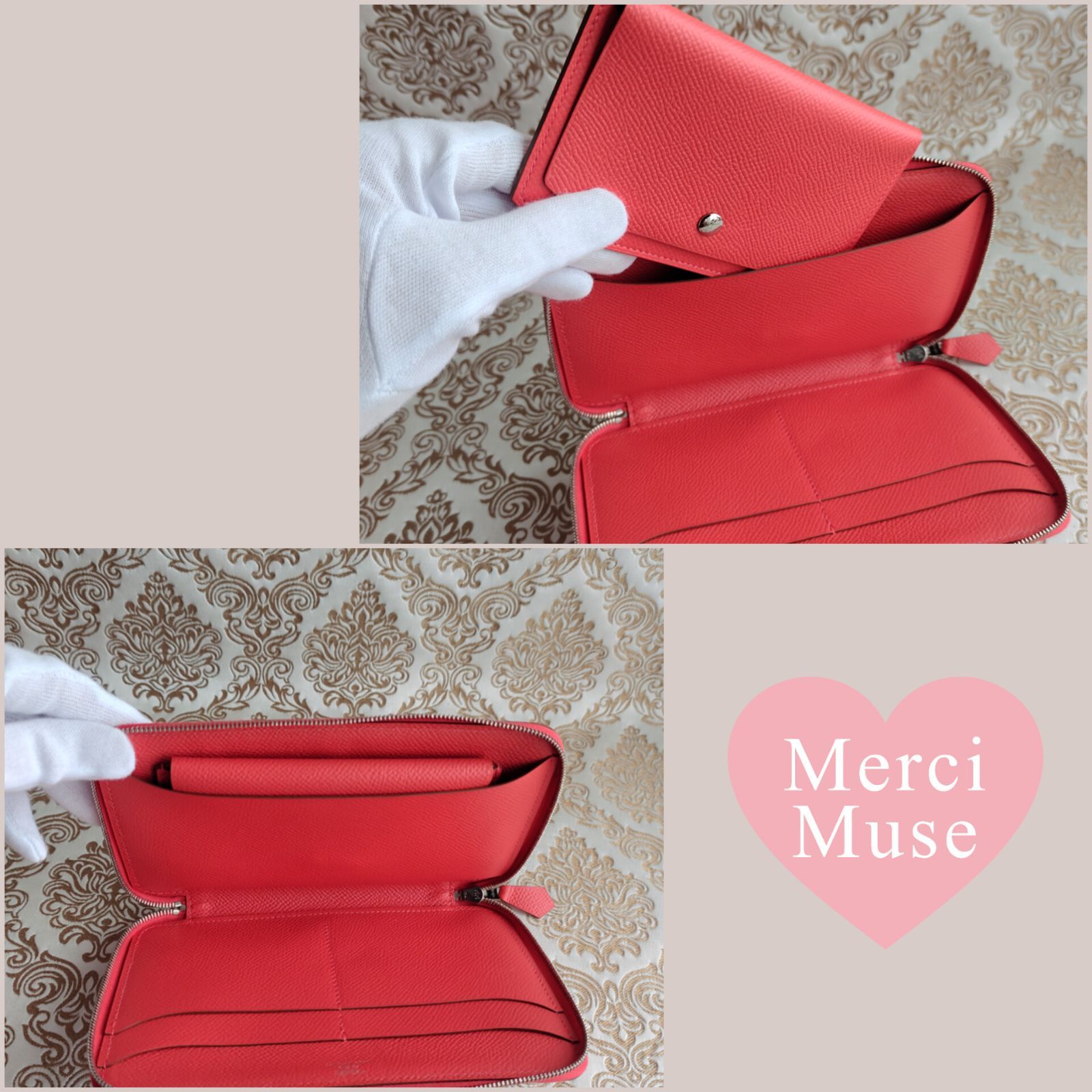  ♥品 ソワクール ジップウォレット ローズジャイプール T刻印 エルメス MerciMuse メルシーミューズ 二つ折り財布 折り財布