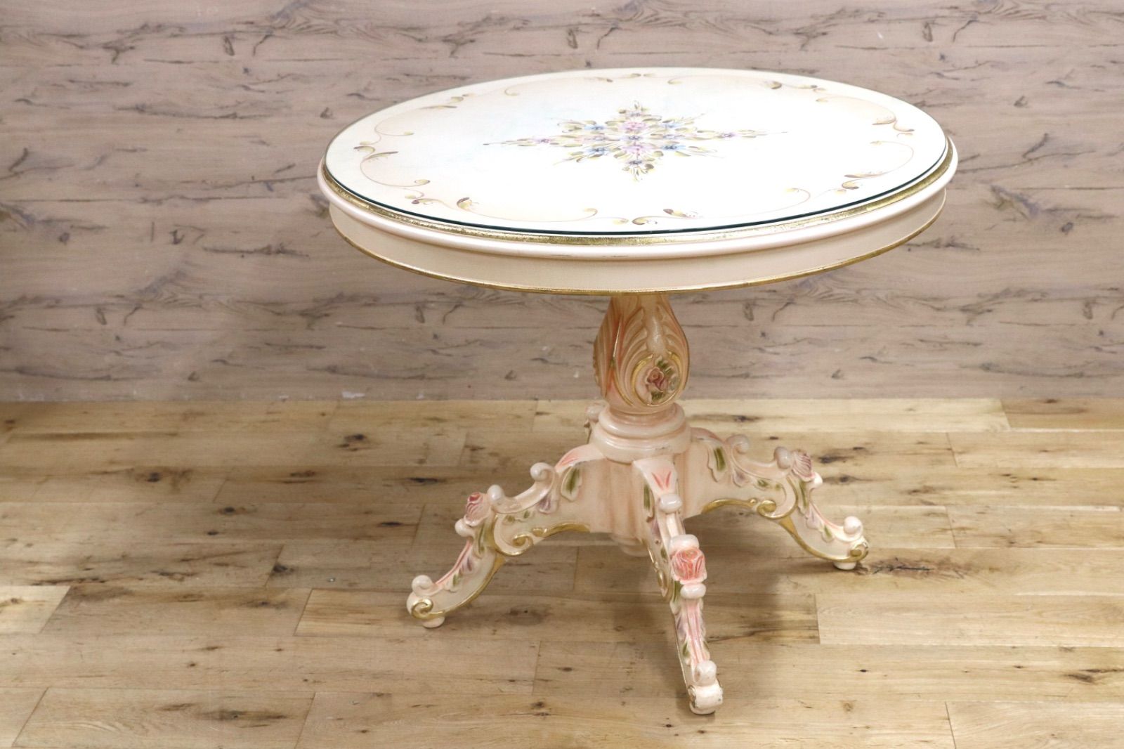 GMIS 419○イタリア製 ロココ調 クラシック ダイニングテーブル 食卓テーブル 円卓 姫家具 エレガント アンティーク調 定価約35万