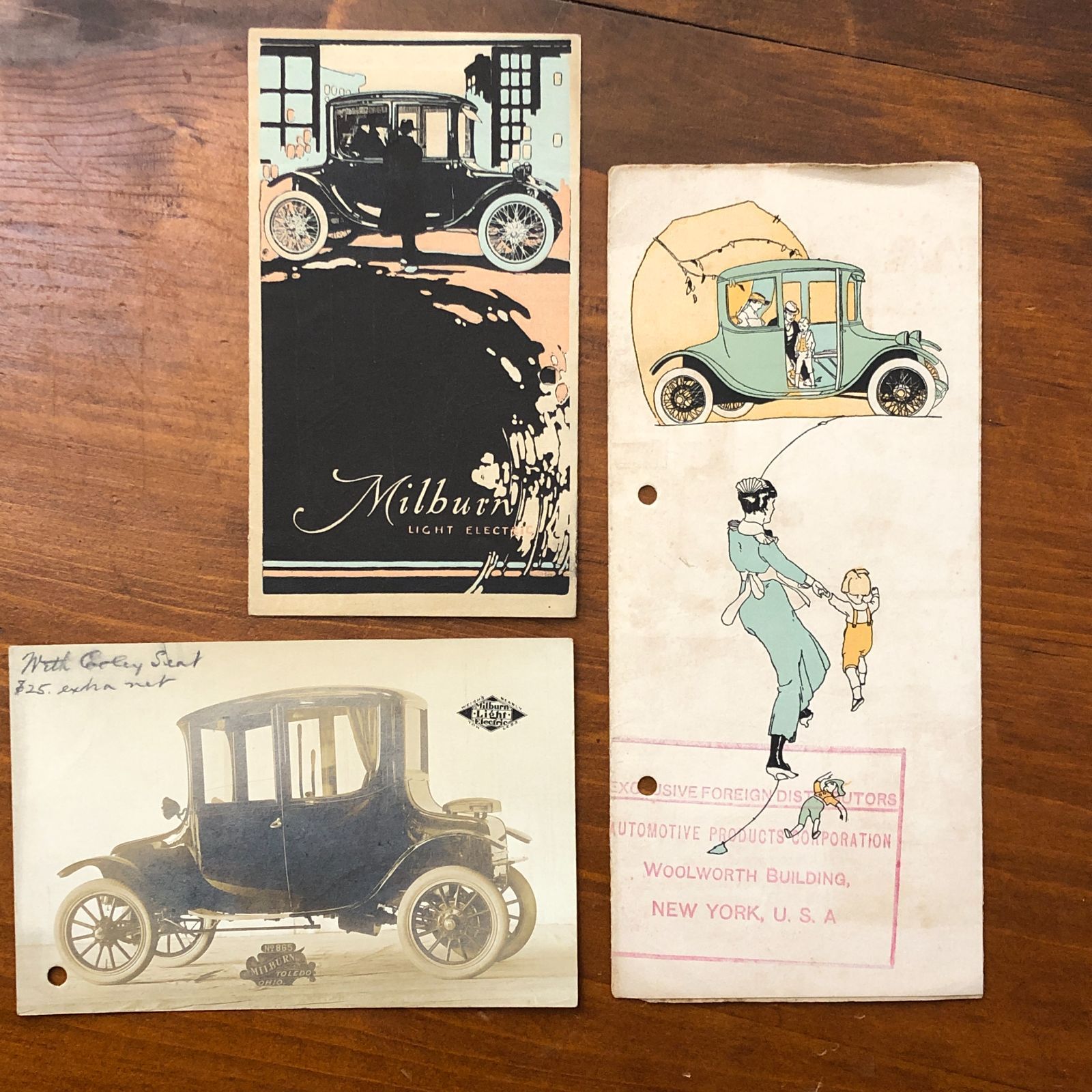 ミルバーン 電気自動車 広告とポストカード３点 Milburn Wagon Co 製 戦前自動車 EV黎明期 史 ヴィンテージ印刷物 アンティーク資料 自動車デザイン史 アールデコ意匠 モータリゼーション C 7 R 5 A 9 aaS 30 ynm