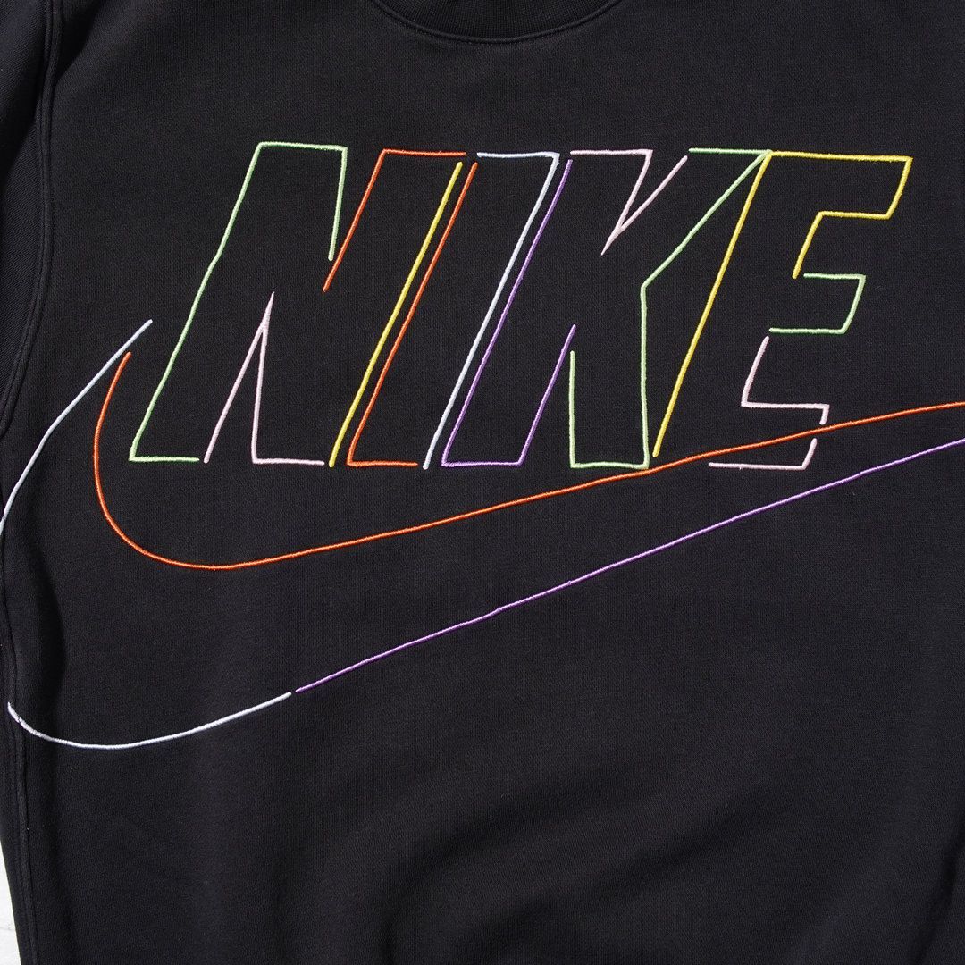 ナイキ NIKE スウェット L ブラック 黒 ロゴ刺繍 カラフル 90s