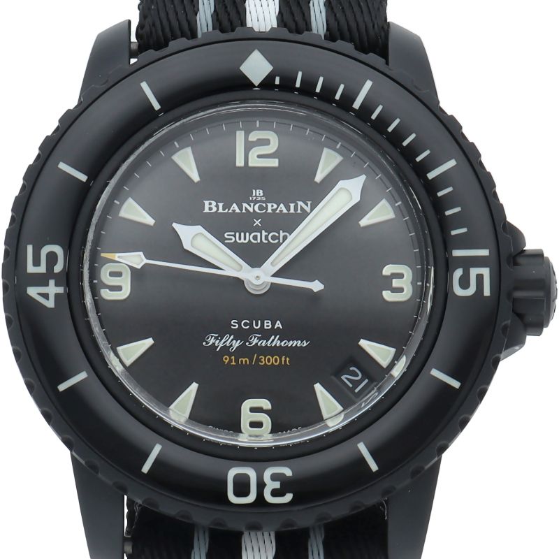 スウォッチ ブランパン バイオセラミック フィフティファゾムス オーシャンオブストーム 箱 保証書