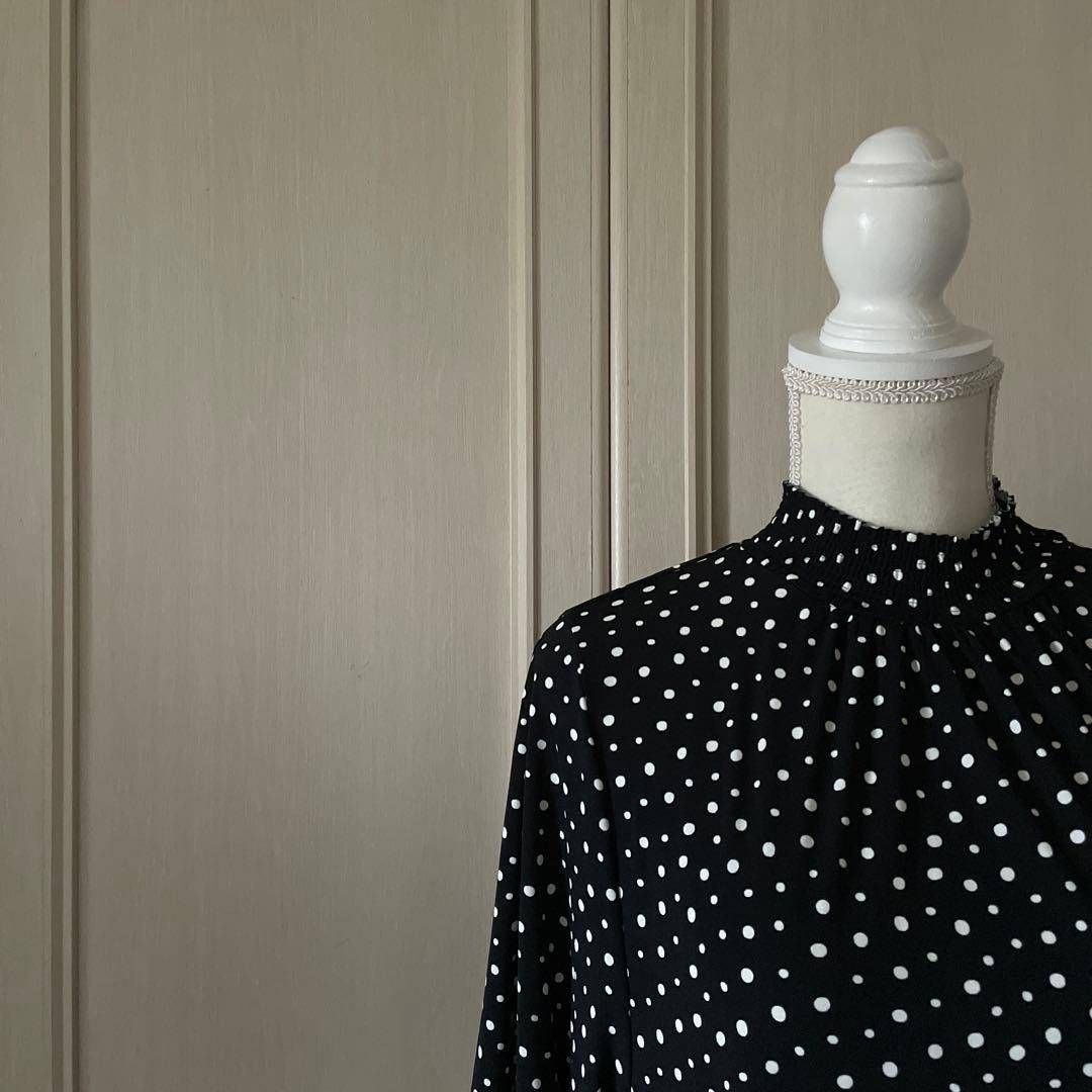 48 PUPULA ププラ ハイネック 水玉 ドット ロング ティアード ワンピース お呼ばれ デート オフィスカジュアル 食事会 可愛い お出かけ 上品
