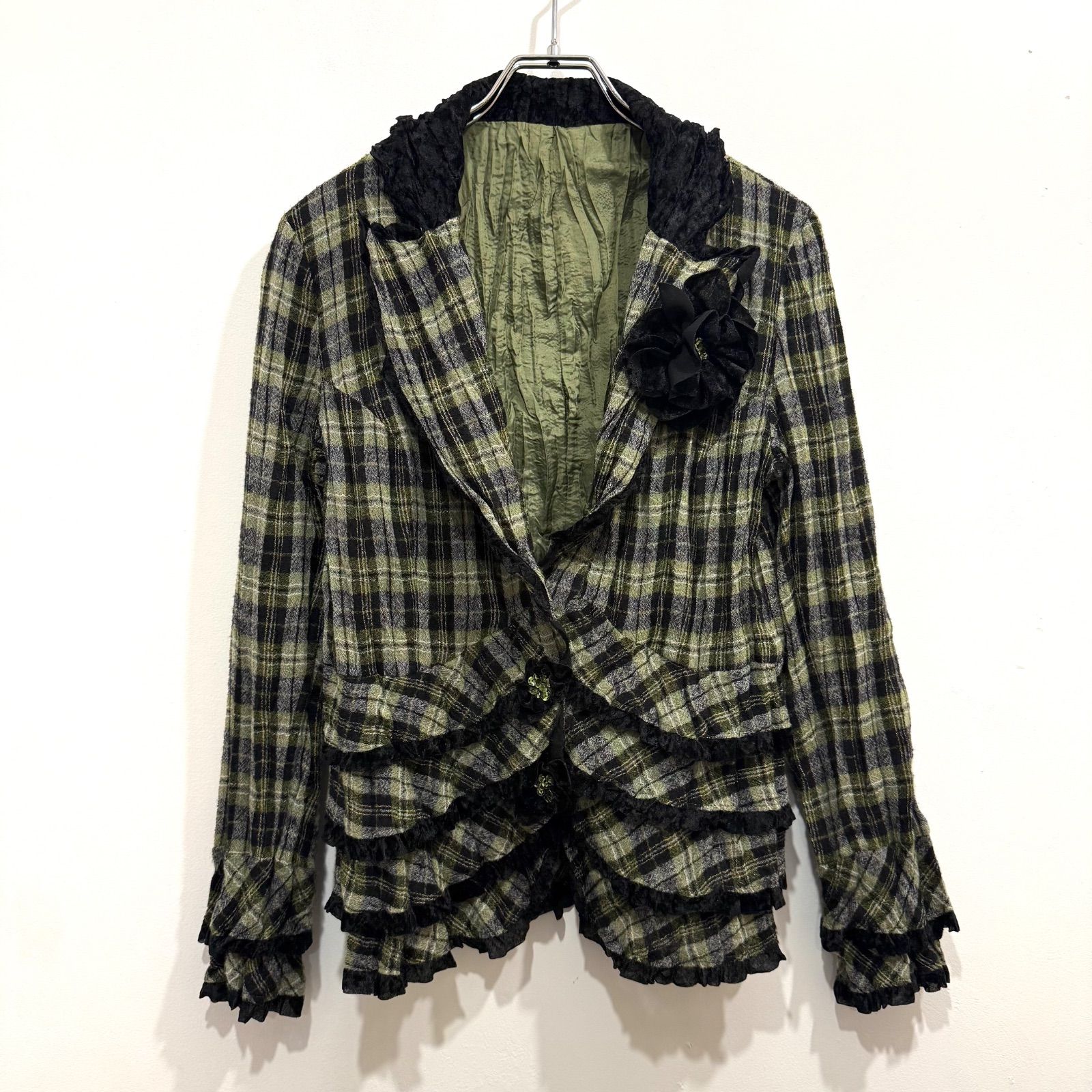NOKO OHNO ノコオーノ コサージュ付き テーラードジャケット フリル タータンチェック サイズ40 み