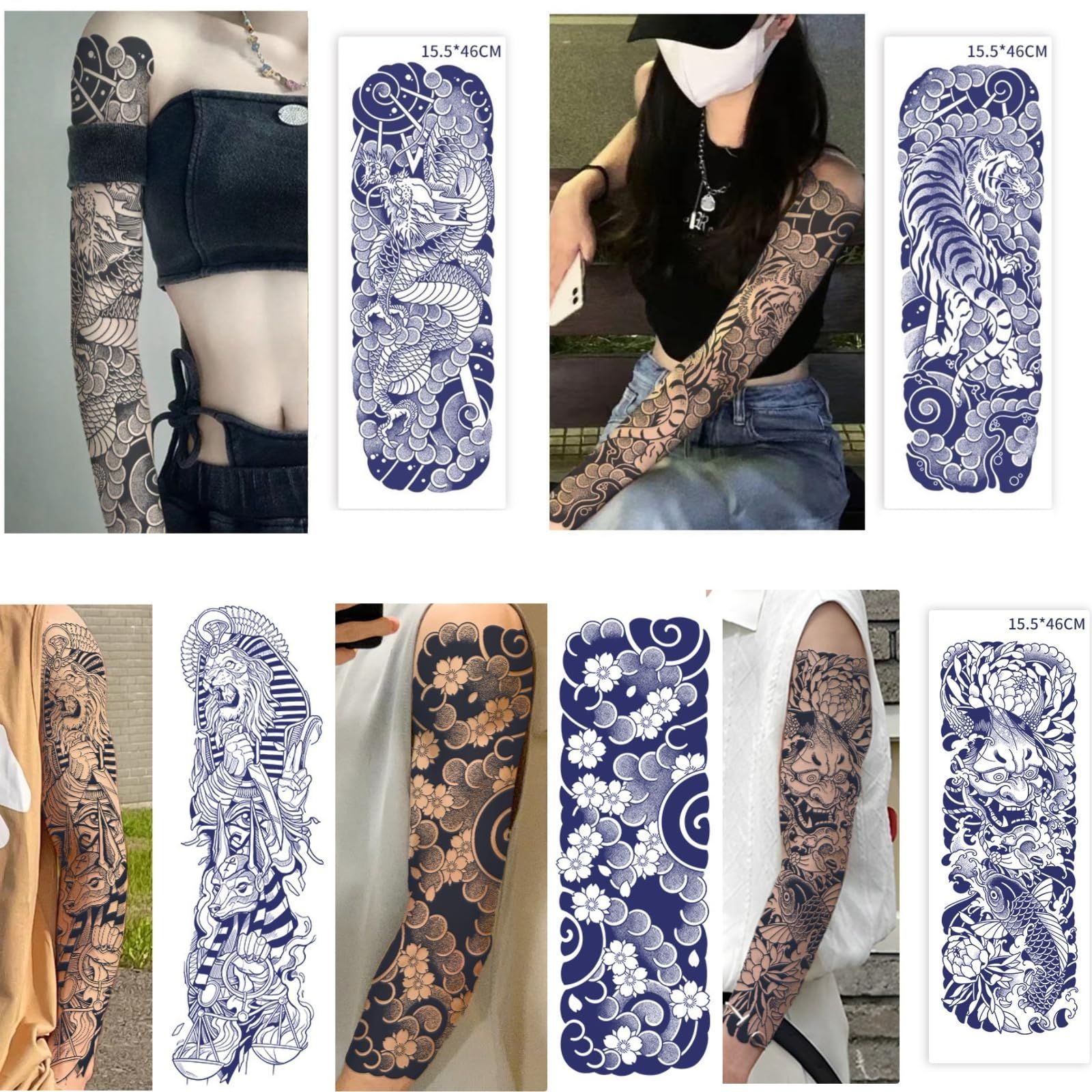 シール 2週間で消えるタトゥー タトゥーシール 和彫り 腕 韓国 ジャグアタトゥー 般若 龍 虎 鯉 A