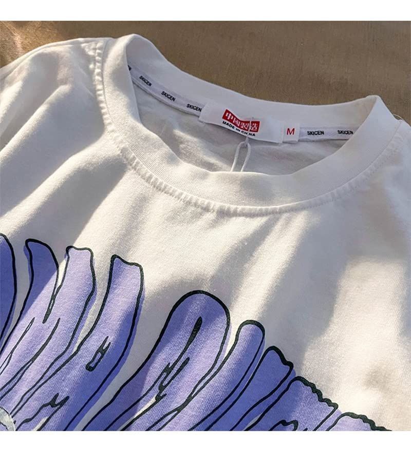 大きいサイズ カットソー 原宿系 チュニック プリント アニメ XL 体型カバー ゆったり 半袖 レディース 量産系 ホワイト 地雷系 病みかわいい Tシャツ RioSole