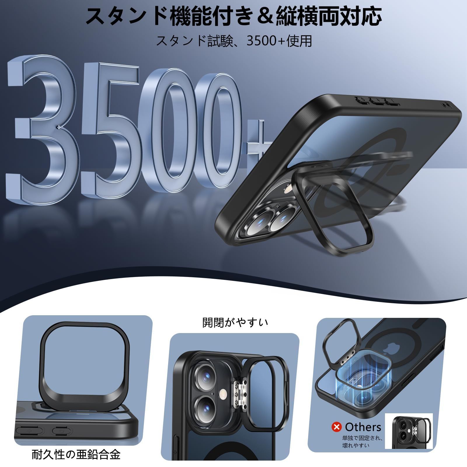 16 スマホカバー iphone マグネット搭載 耐久性 耐衝撃 マグセーフ対応 米軍MIL規格 指紋防止 黄ばみなし ストラップホール 半透明 ケース 縦横両対応 6 1インチ ガラスフィルム付き