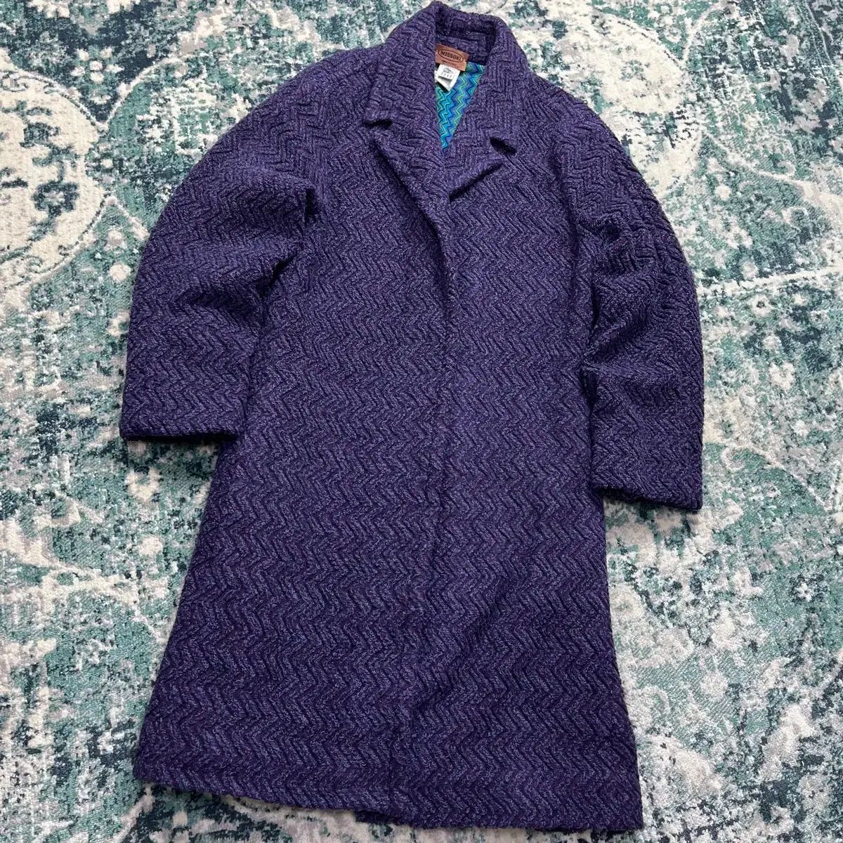 ミッソニ パープル ヘリンボーン ロング コート M