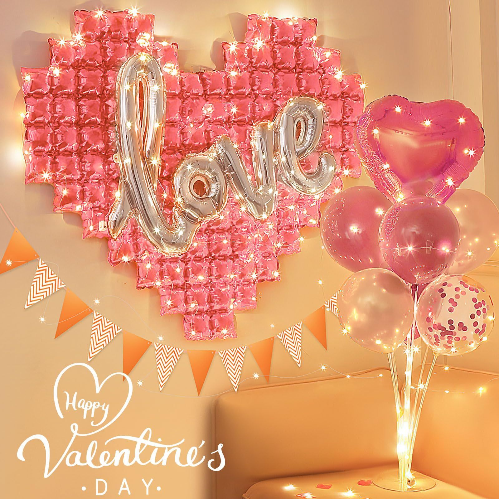 まもなく終了 バレンタイン 風船 大きい 飾り バルーン 結婚式 LOVE ピンク ガーランド バルーンスタンド ハート イルミネーションライト付属 パーティー 13点 結