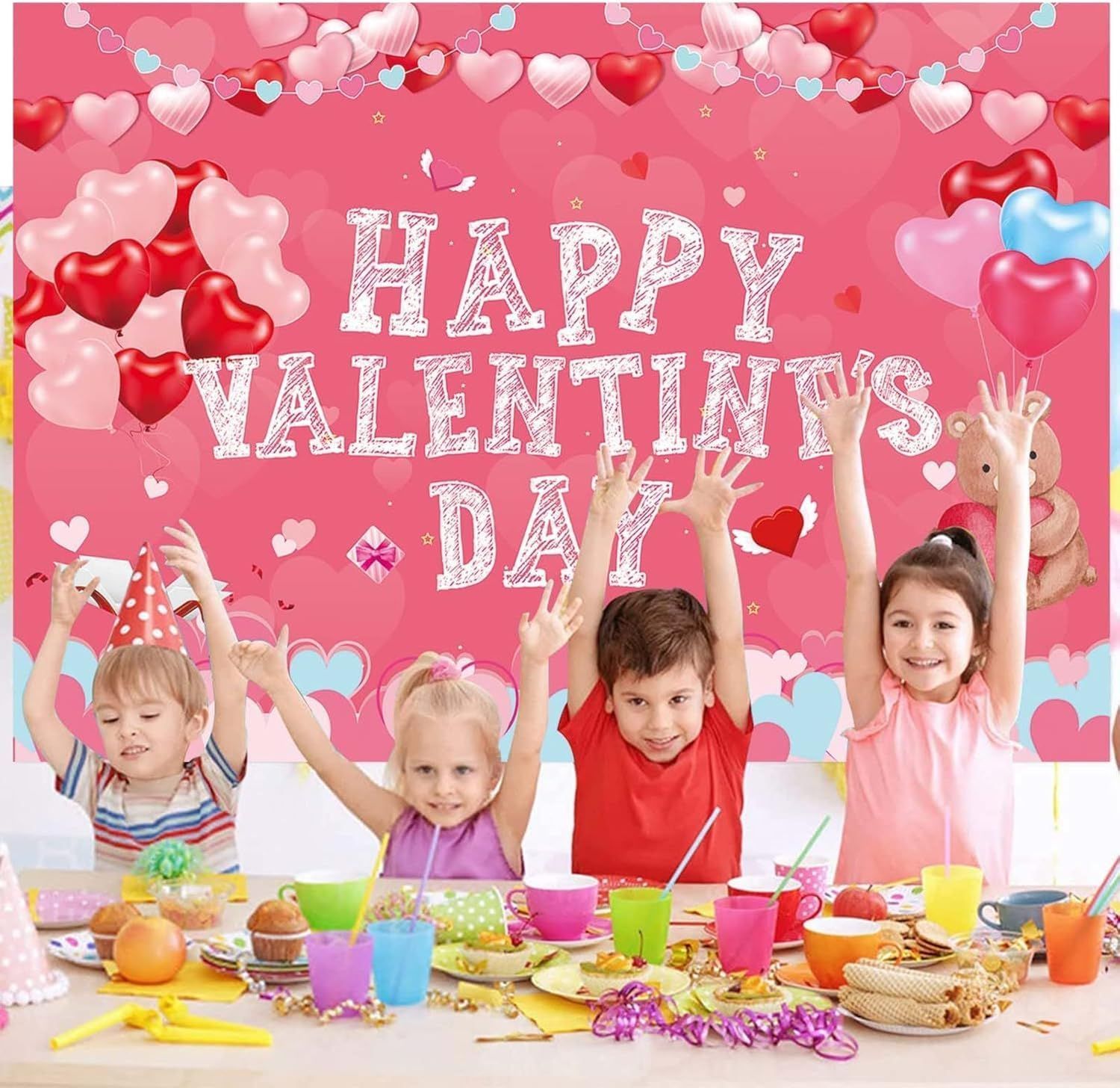  まもなく終了 ロマンチック 背景布 ハート風船 かわいい熊 吊り布 背景バナー バレンタインデコレーション お店 バレンタインデー飾り 愛の告白 結婚式 プロポーズ 記念日 装飾用 品180 110 cm ミニスタジオ カメラアクセサリー