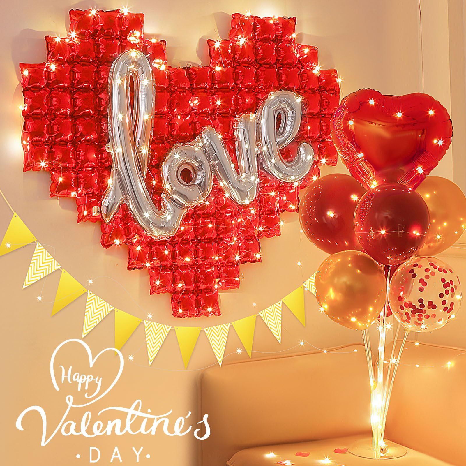 まもなく終了 13点 ハートバルーン 大きい バレンタイン 装飾 結婚式 飾り LOVE バルーン ガーランド バルーンスタンド イルミネーションライト付属 パーティー 結婚記念日 プロポーズ