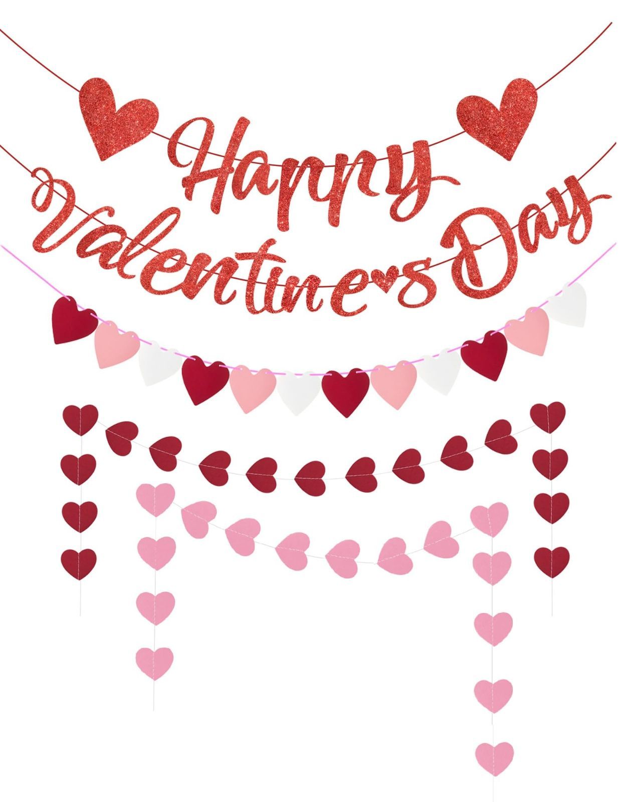 まもなく終了 オーナメント 結婚式 飾り ペーパーハート デコレーション キラキラ 紙製 ガーランド バナー パーティー 5本セット フラッグバナー バレンタイン装飾 ハートバナー バレンタインデー siawadeky