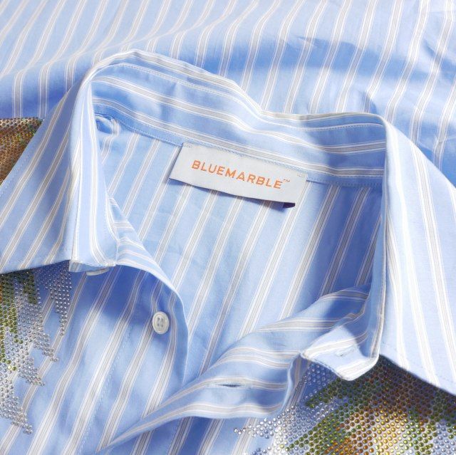 ブルーマーブル サイズ:M ラインストーン装飾長袖シャツ 中古 BS99 ブルーマーブル Bluemarble Rhinestone Stardust Striped Poplin Shirt