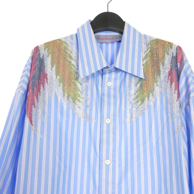ブルーマーブル Bluemarble Rhinestone Stardust Striped Poplin Shirt
