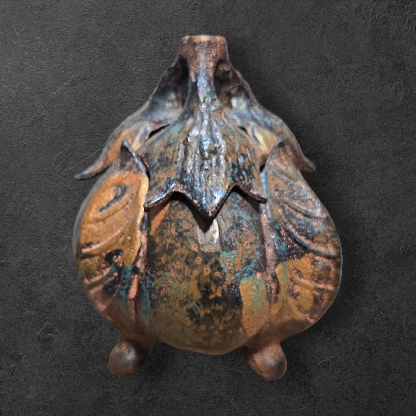 茶道具 仏具 香合 茄子 木製 香蓋 合子 ナス 彫刻 古美術 骨董 瓢箪