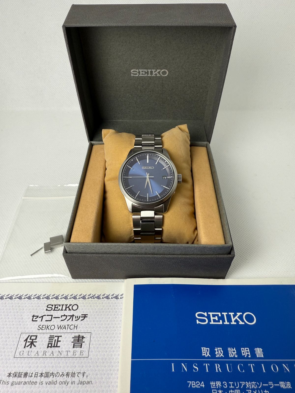 美品・正常稼働】SEIKO 7B24-0BR0 電波ソーラー デイト 3針 ラウンド 
