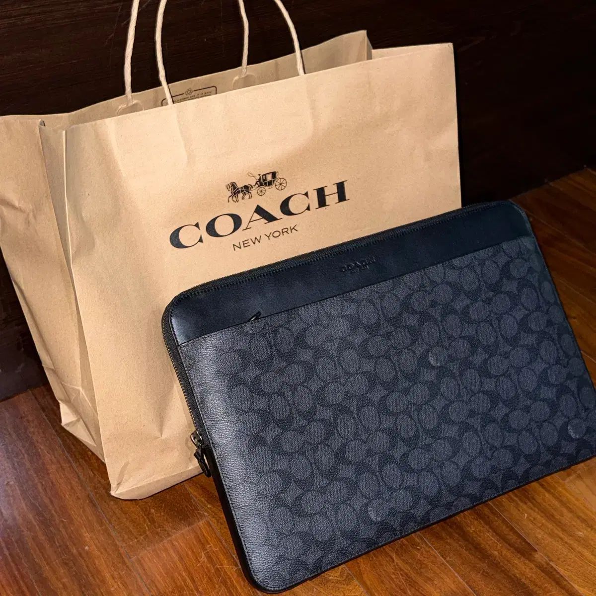 Coach コーチ シグネチャー 15インチ ノートパソコン ポーチ ブラック