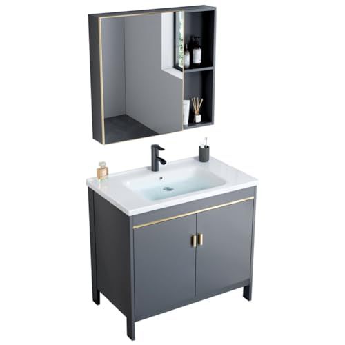 迅速に発送 PFLife 洗面化粧台 洗面台 陶器製 幅60 cm 幅75 扉付き収納 組立簡単 洗面ボウル付 省スペース 混合水栓 鏡付きキャビネット 80 40 4224 c 4 a