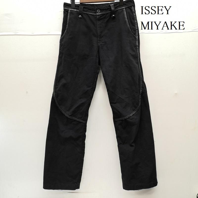 イッセイミヤケ レザー パイピング キャンバス ワーク パンツ