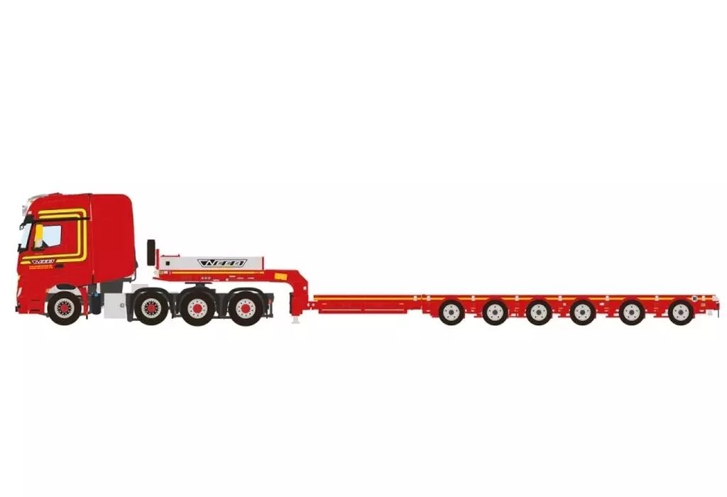 ミニカー 1 50 Neeb BENZ ACTROS MP 4 SLT GIGA SPACE 8 X SL LOW LOADER 6 AXLE 01 4749