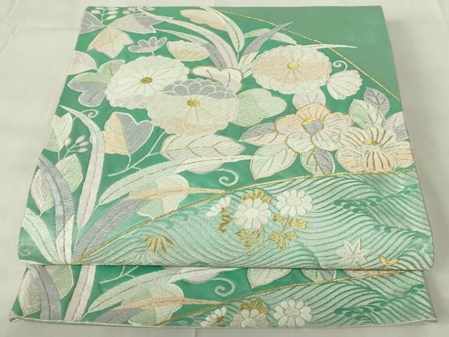 平和屋着物◎六通柄袋帯 唐織 秋草文 金銀糸 正絹 逸品 DAAZ9490qp