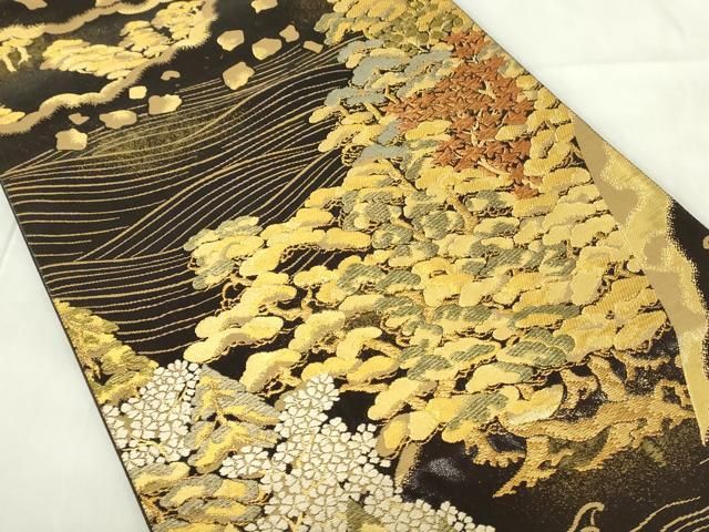 平和屋着物◎六通柄袋帯 螺鈿靖佳 草木染 風景松文 金糸 正絹 逸品