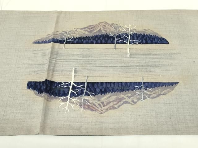 平和屋着物◎太鼓柄袋帯 作家物 手描き 紬地 風景文 金彩 正絹 逸品