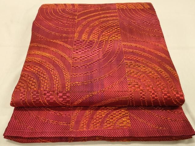 平和屋着物◎本場筑前博多織 六通柄袋帯 市松流水文 正絹 逸品