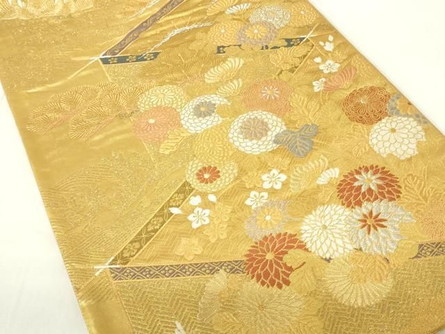 平和屋着物◎六通柄袋帯 垣根蒔絵 秋草 金銀糸 引箔 正絹 逸品