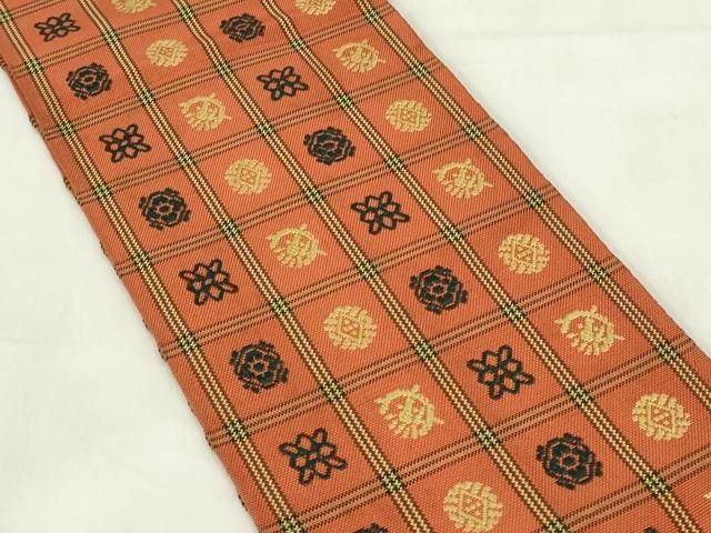 平和屋着物◎本場筑前博多織 両面 半幅帯 格子柄 正絹 逸品 DABA5562qp