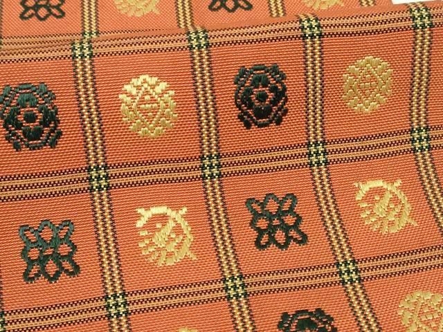 平和屋着物◎本場筑前博多織 両面 半幅帯 格子柄 正絹 逸品 DABA5562qp