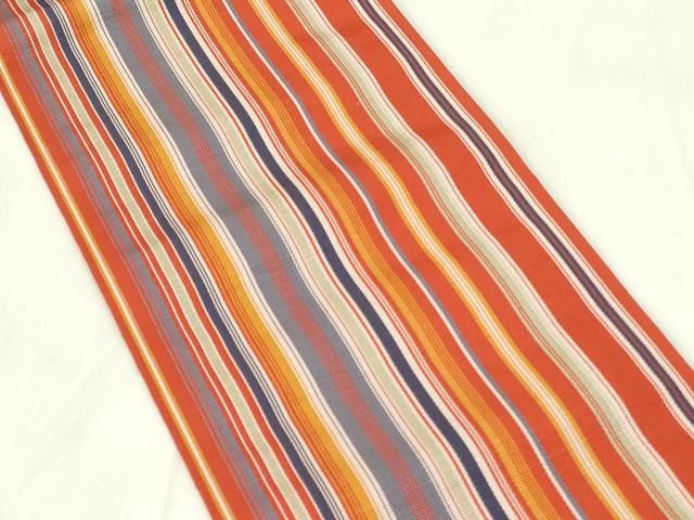 平和屋着物◎本場筑前博多織 両面 半幅帯 縞 献上 証紙付き 正絹 逸品