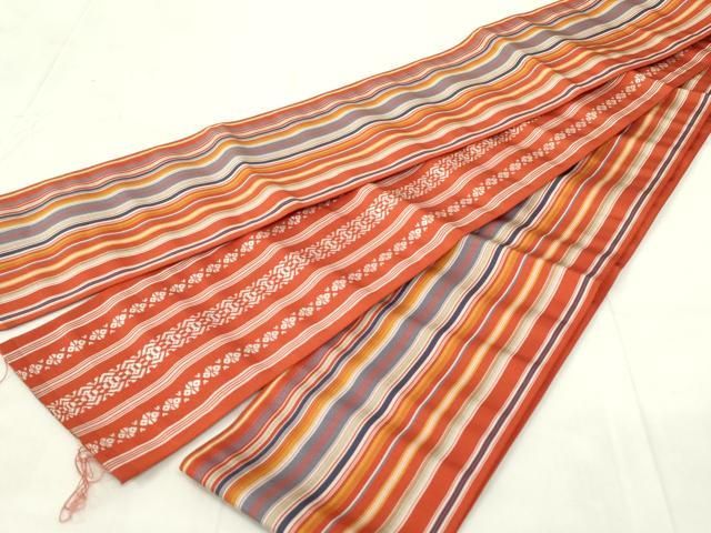 平和屋着物◎本場筑前博多織 両面 半幅帯 縞 献上 証紙付き 正絹 逸品