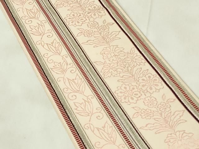 平和屋着物●本場筑前博多織　両面　半幅帯　花間道　正絹　逸品　DAAV9432ob 平和屋着物◎本場筑前博多織 両面 半幅帯 花唐草間道 正絹 逸品