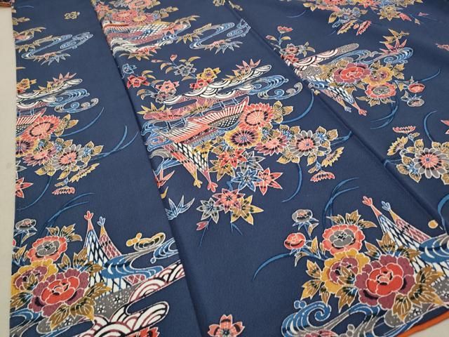 平和屋着物□上質な小紋 型染め エ霞み風景花文 正絹 逸品 未使用