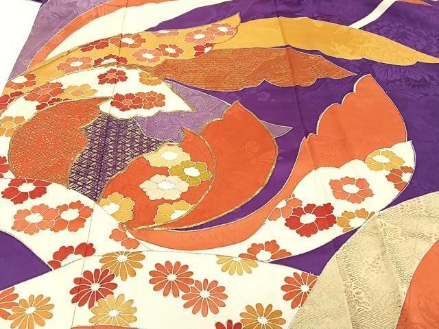 平和屋着物□豪華振袖 駒刺繍 吉祥花文 金彩 正絹 逸品 CABB2744xi