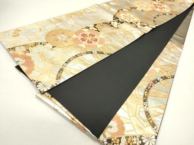 平和屋着物◎六通柄袋帯 源氏車花蝶文 金銀糸 正絹 逸品 DAAZ1864xg