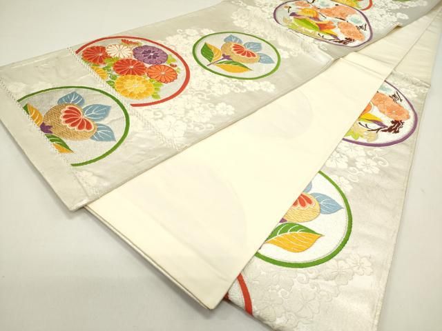 平和屋着物◎六通柄袋帯 唐織 鴛鴦花丸文 橘 金銀糸 正絹 逸品