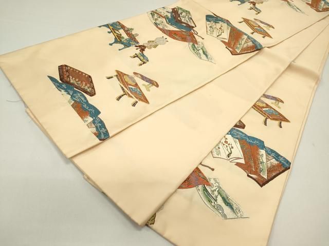 平和屋着物◎西陣 とみや織物謹製 六通柄袋帯 巻物 硯 金銀糸 証紙付き