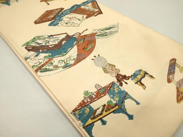 平和屋着物◎西陣 とみや織物謹製 六通柄袋帯 巻物 硯 金銀糸 証紙付き