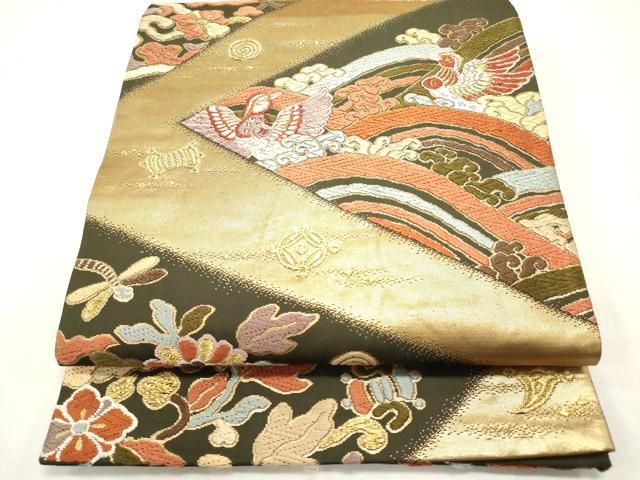 平和屋着物◎六通柄袋帯 唐織 宝尽くし花鳥文 金糸 正絹 逸品