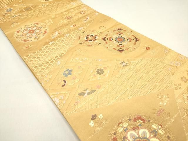 平和屋着物◎六通柄袋帯 切嵌花文 金糸 正絹 逸品 AAAZ5843yx