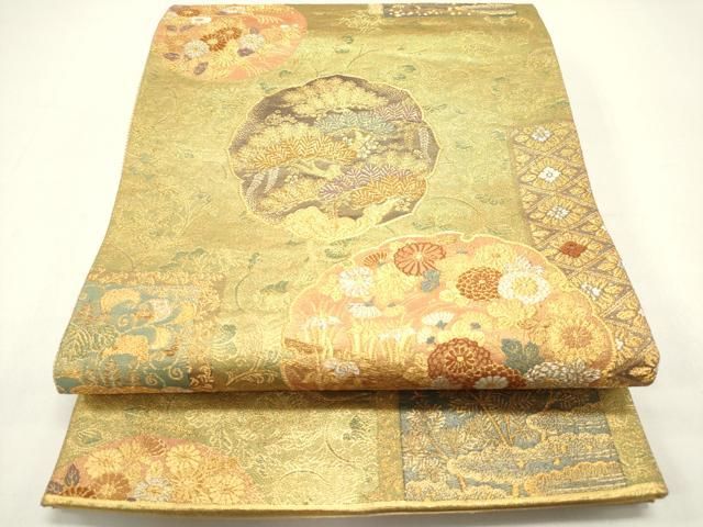 平和屋着物◎佐賀錦 両面 六通柄袋帯 蒔絵雪輪散文 金銀糸 正絹 逸品