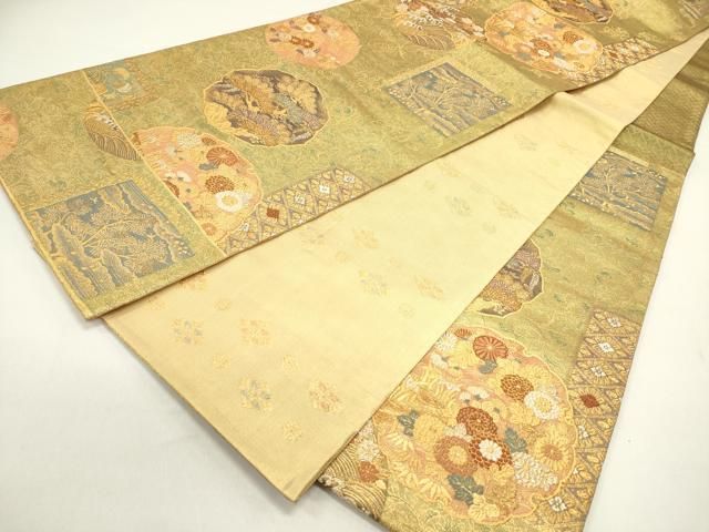 平和屋着物◎佐賀錦 両面 六通柄袋帯 蒔絵雪輪散文 金銀糸 正絹 逸品