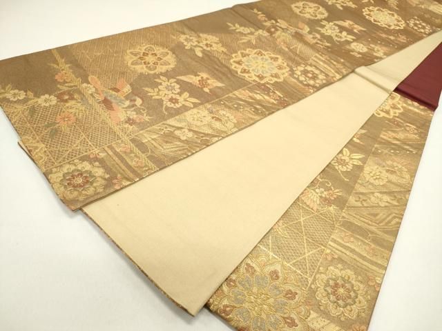 平和屋着物◎六通柄袋帯 正倉院花鳥文 金糸 正絹 逸品 DAAZ1900xg