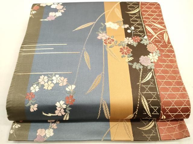 平和屋着物◎六通柄袋帯 唐織 花間道 金糸 正絹 逸品 DAAZ1914xg