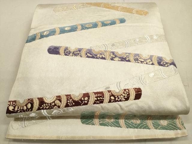 平和屋着物◎六通柄袋帯 横笛文 金銀糸 引箔 正絹 逸品 DAAZ1917xg