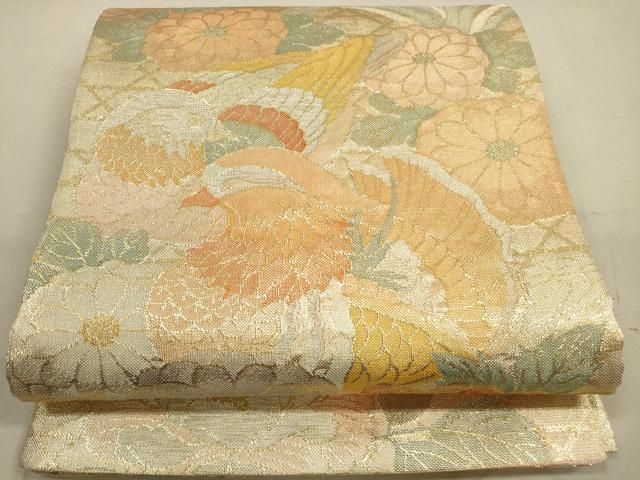 平和屋着物◎佐賀錦 六通柄袋帯 鴛鴦花文 金銀糸 正絹 逸品 DAAZ1932xg