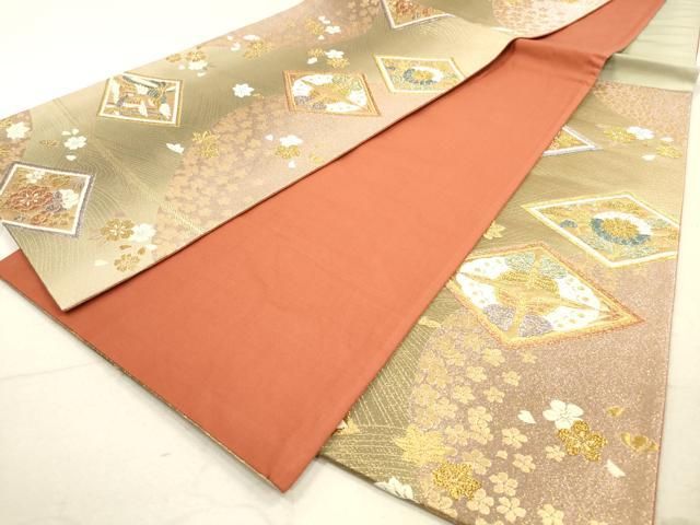平和屋着物◎六通柄袋帯 唐織 花蝶菱文 金糸 鈴乃屋扱い 正絹 逸品